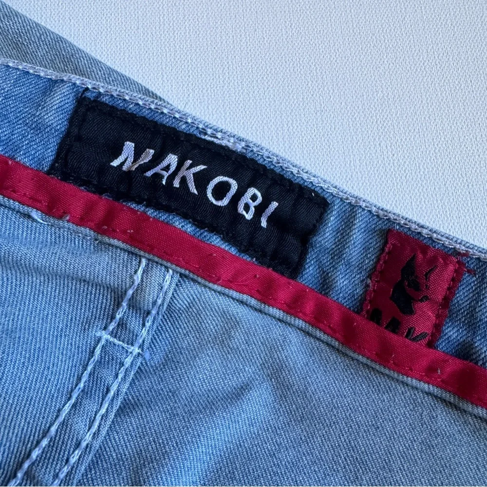 MAKOBI Prado Biker Jeans Light Wash Distressed Moto Rip & Repair Slim Fit 42x32